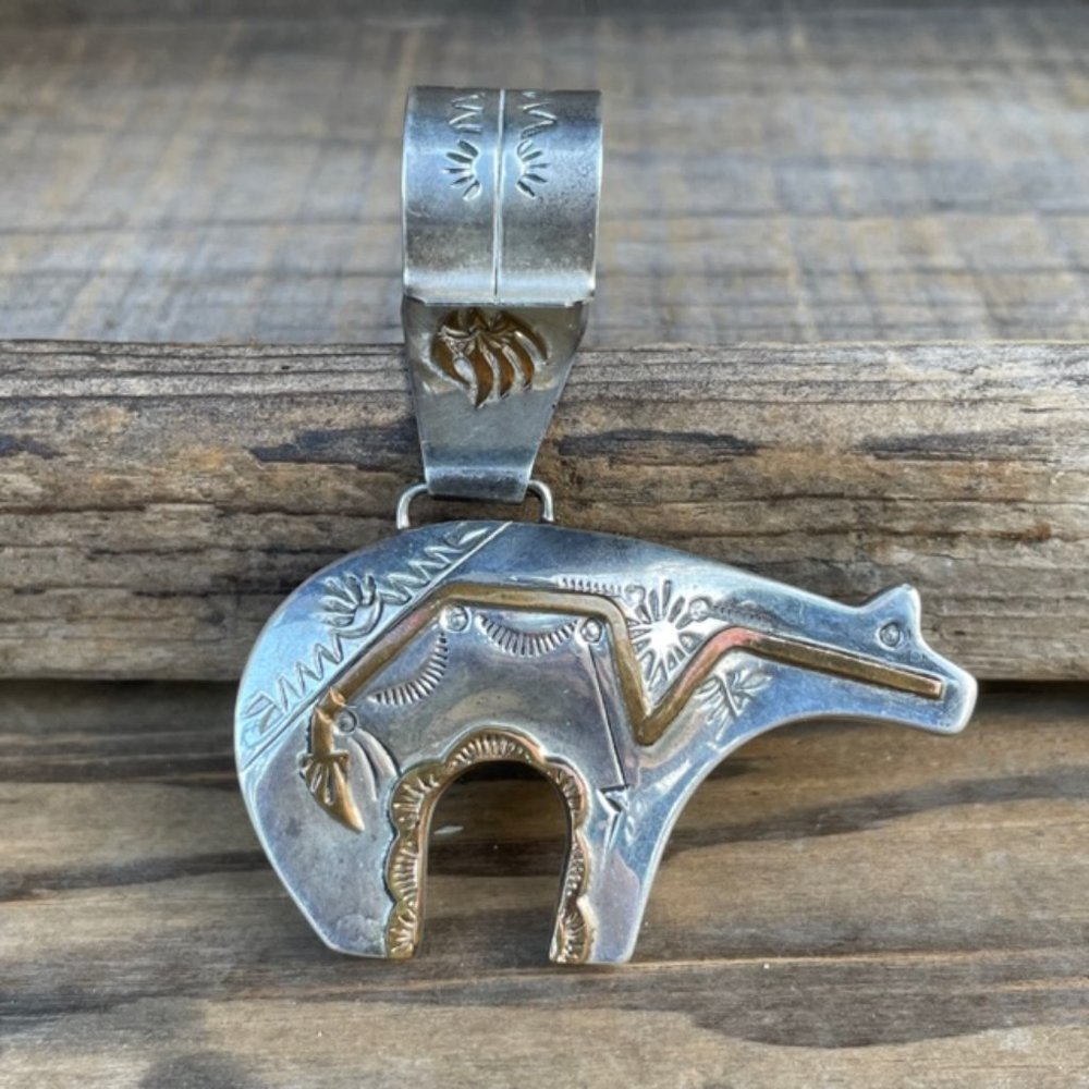 Very Large Spirit Bear Pendant Sterling Silver Native American Vintage